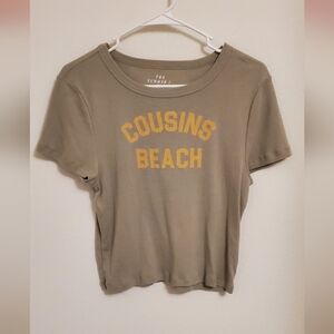 American Eagle Outfitters Olive Green 'Cousins Beach' Graphic Babydoll Tee